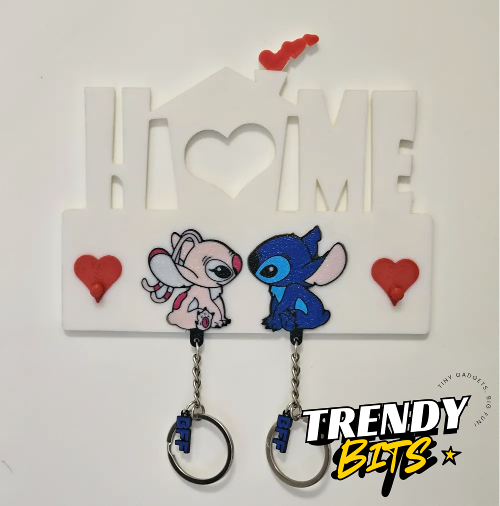 Angel and Stitch Keychains and Keychain Holder