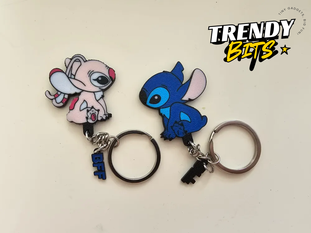 Angel and Stitch Keychains and Keychain Holder