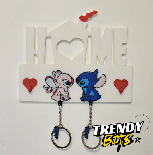 Angel and Stitch Keychains and Keychain Holder